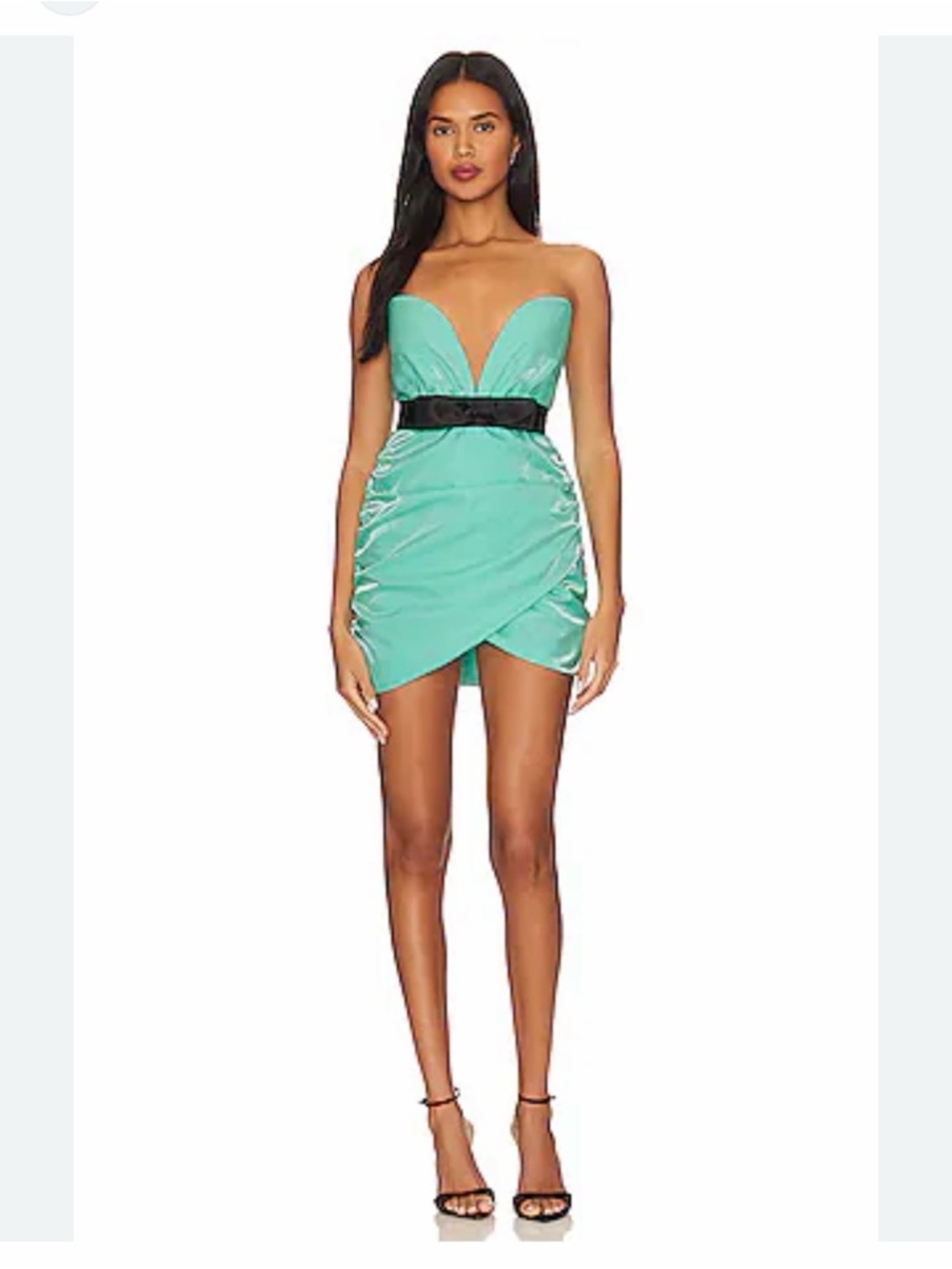 superdown Mint Strapless Sweetheart Mini Dress with Black Waist Tie